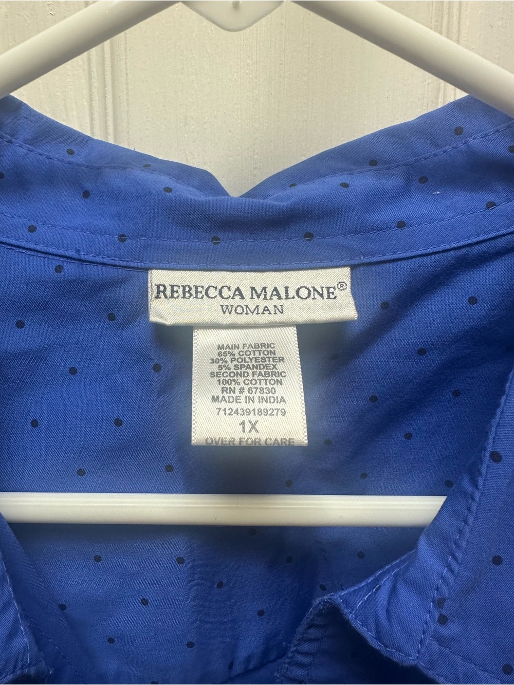 Rebecca Malone Men's Cobalt Blue Button-Down Shirt with Subtle Dot Pattern - Picture 2 of 5